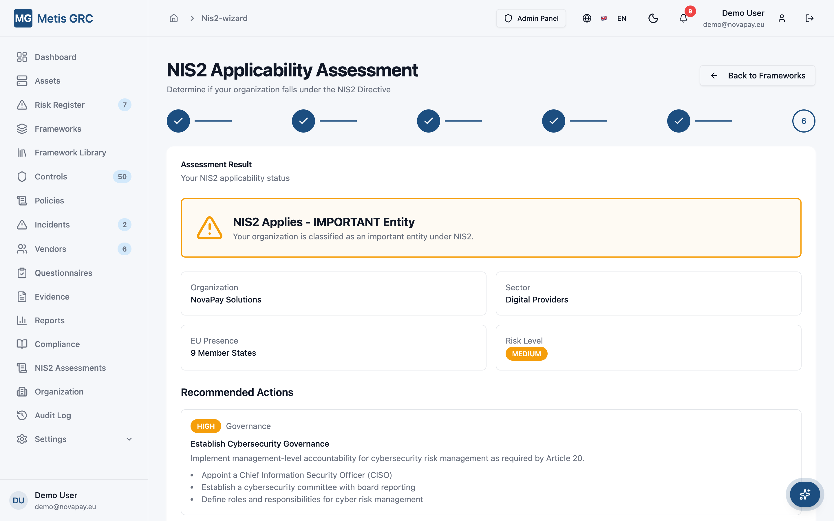 Screenshot — NIS2 Wizard