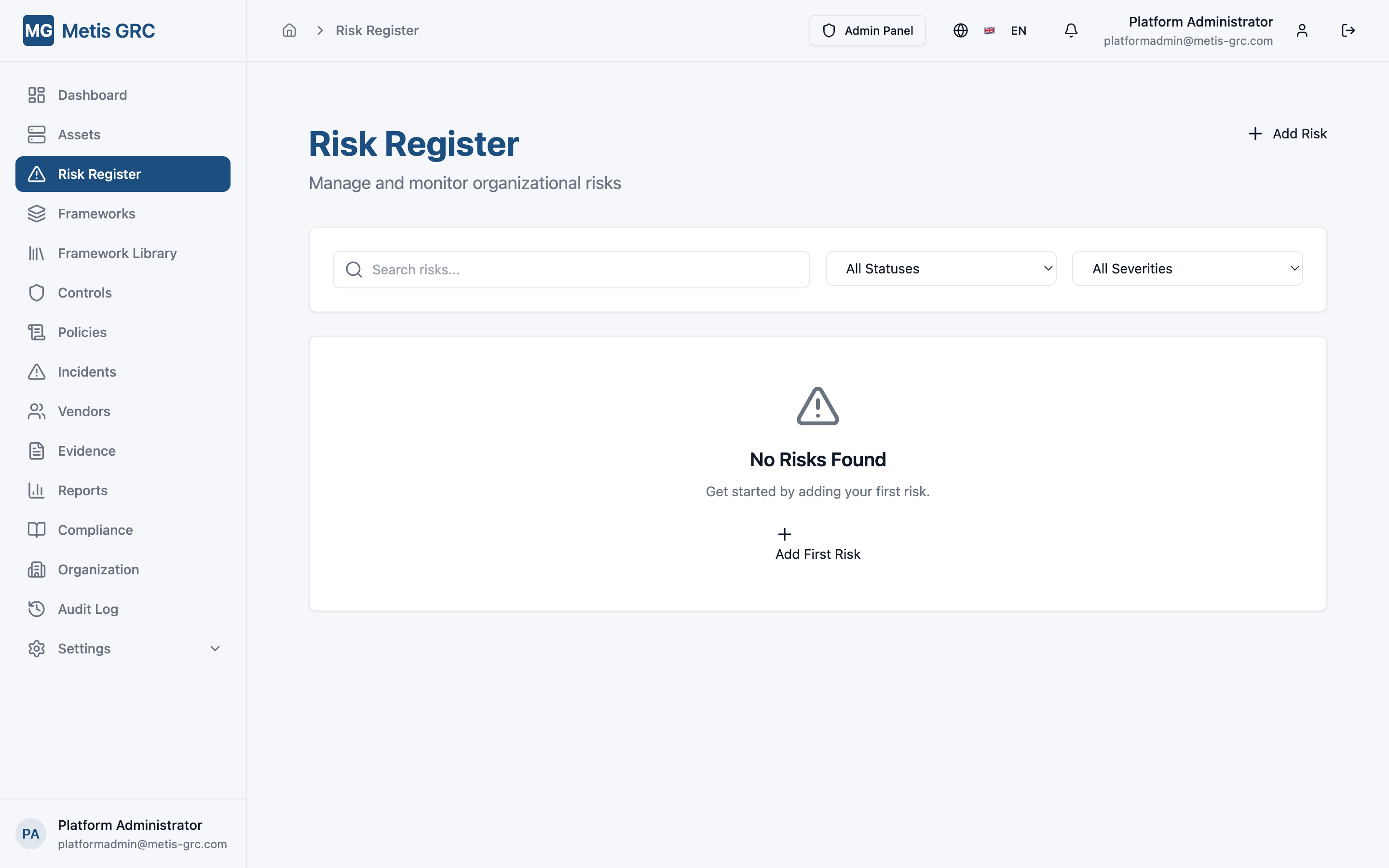 Screenshot — Risk & Control Management