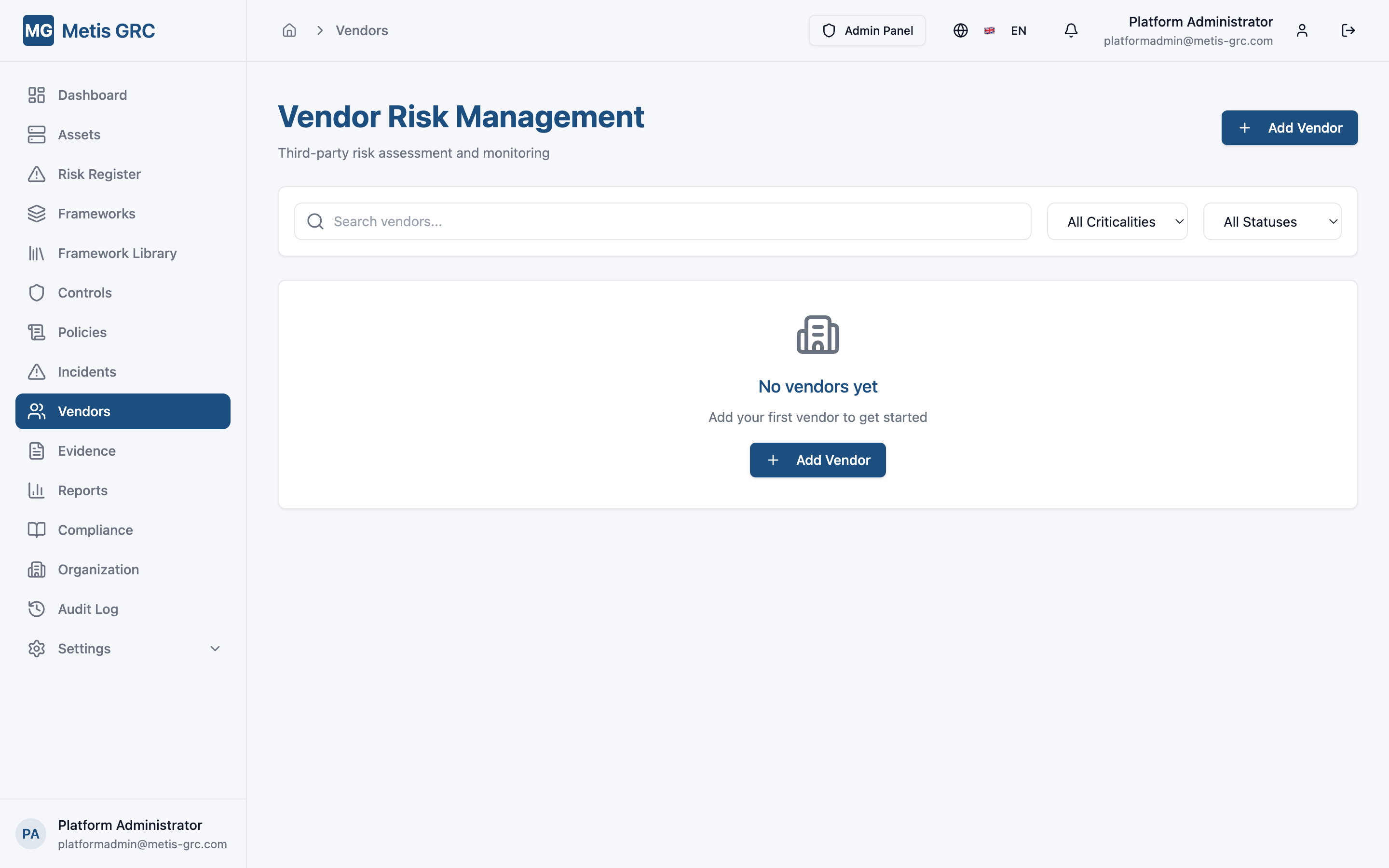 Screenshot — Supplier Register